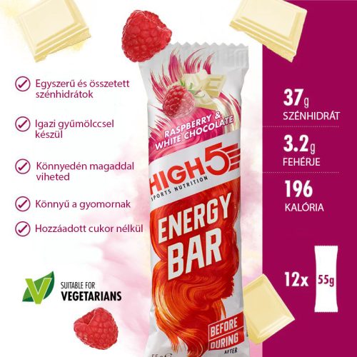 HIGH5 ENERGY BAR (málna-fehércsoki) energia szelet