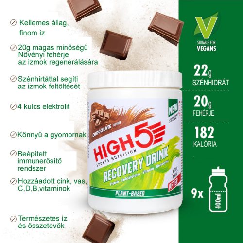 HIGH5 PROTEIN VEGAN RECOVERY DRINK regeneráló italpor 450g (csoki)